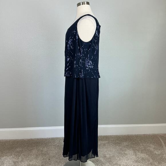 Alex Evenings Sequined Chiffon Midi A-Line Cocktail Dress Navy Blue Size 24W - Picture 5 of 11